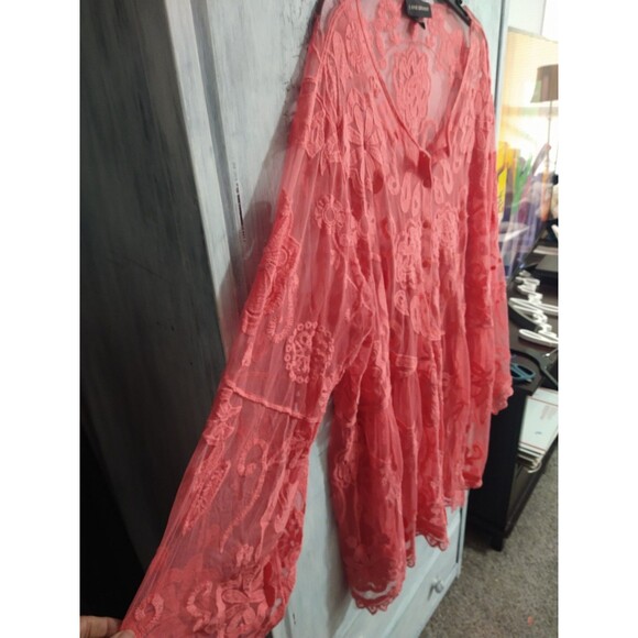 Lane Bryant Flared Embroidered Sheer Floral Top 26/28 Boho Feminine Cottagecore - Picture 4 of 10